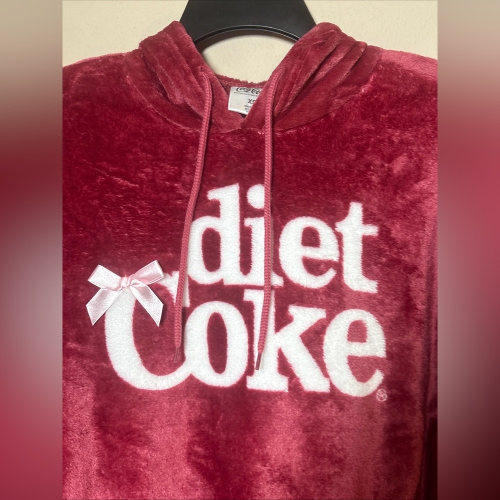 iet Coke Hoodie Sweatshirt Pink Bow Fuzzy Cozy Sz Women’s XS NEW - Picture 2 of 4